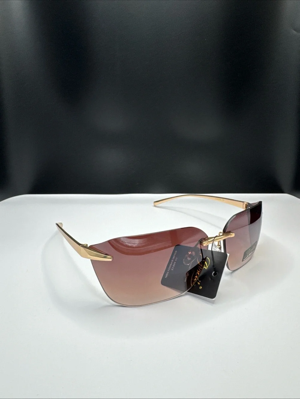 Rimless Men's Sunglasses with Pink Gradient Lenses and Gold Frame